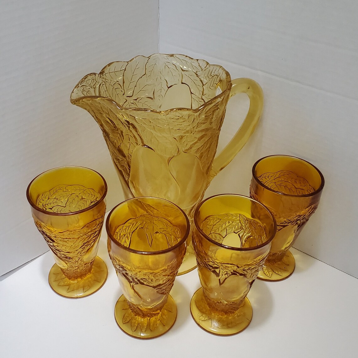 Amber Tiara sweet Pear Pitcher With Four 4 - Etsy
