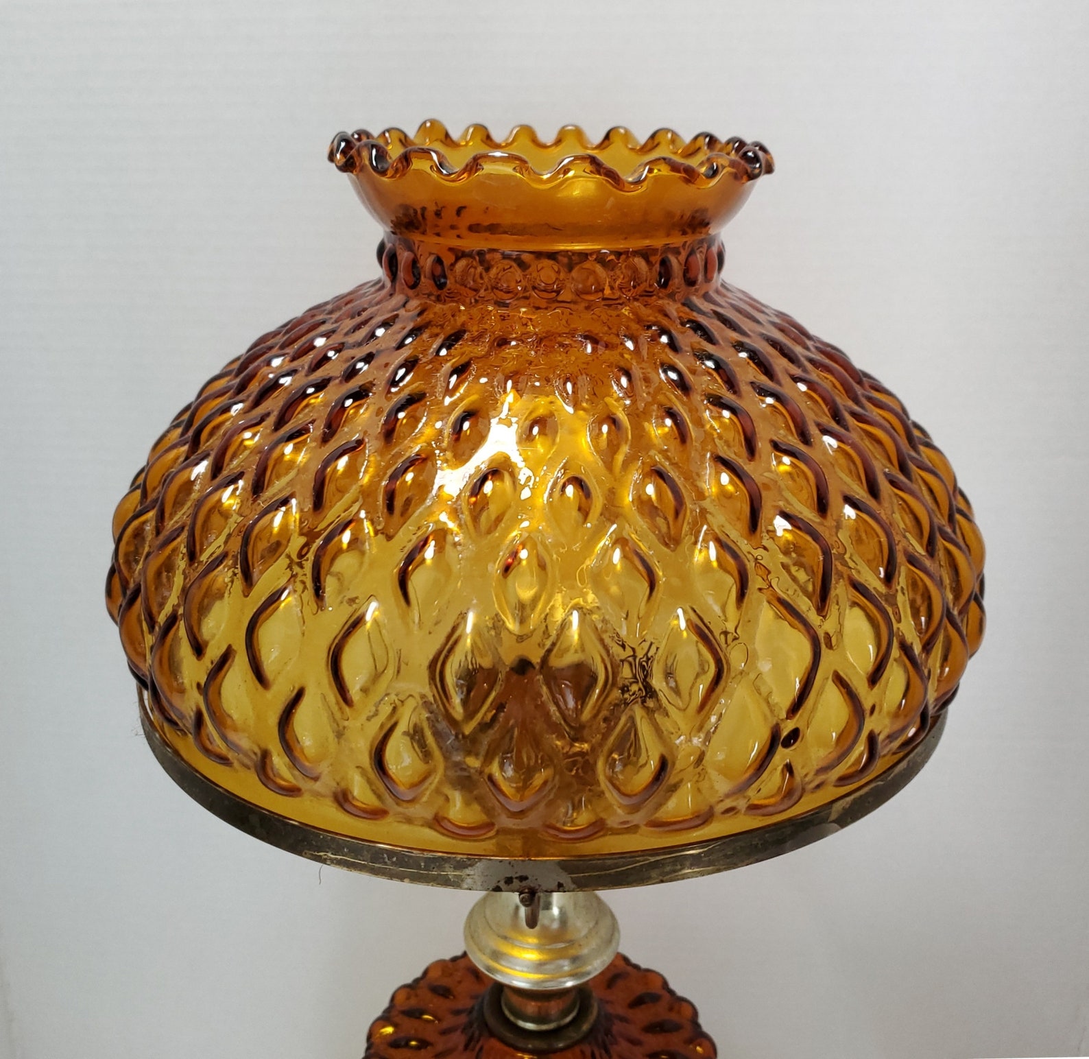 Vintage Brass Electric Hurricane Style Table Lamp With Amber Etsy