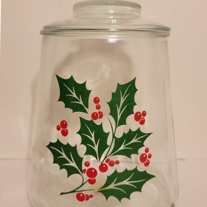 Indiana Glass &quot;Holly&quot; Utility / Cookie Jar With Lid / Lancaster Colony / Original Paper Label
