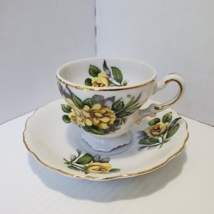 Vintage Japanese Demitasse Cup & Saucer / Yellow Roses