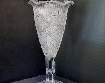 Imperiale 9" Pressglas Vase / Hobstars & Vertikale Schlitze / Rüschen Remake von EAPG Muster # 432