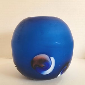 Vintage Royal Blue Azerbaijan Russia Satin Finish Cased Art Glass Ball Shape Vase