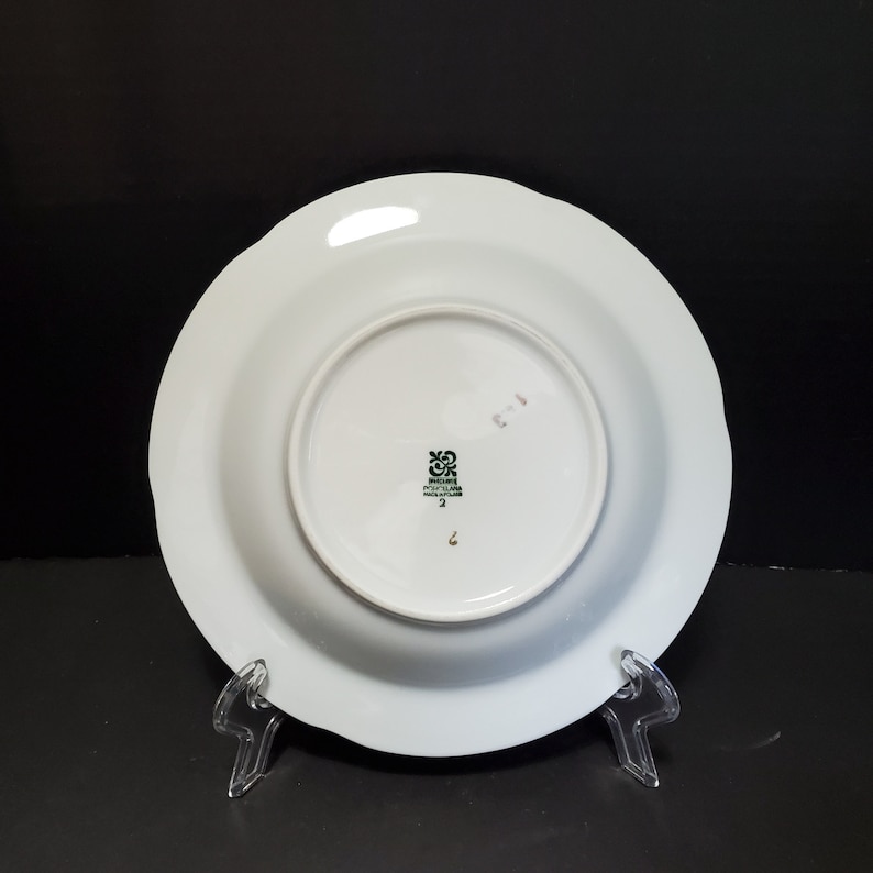 8 Set of Eight Wloclawek Floral Porcelain Rim Soup Bowls Poland Roses