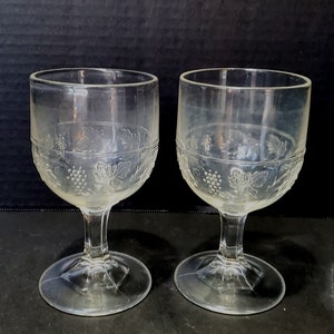 Pair of EAPG Bryce Walker &quot;Grape Band&quot; Goblets aka &quot;Ashburton With Grape Band&quot; / Circa 1869 / Extremely Rare!