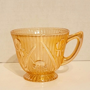 Two (2) Jeannette &quot;Iris & Herringbone&quot; Cups ONLY / Iridescent / Carnival Glass / Marigold