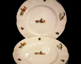 Eight (8) -7-3/4" Johnson Bros "Brookshire Ducks" Salad Plates / Made In England / Black Back Stamp