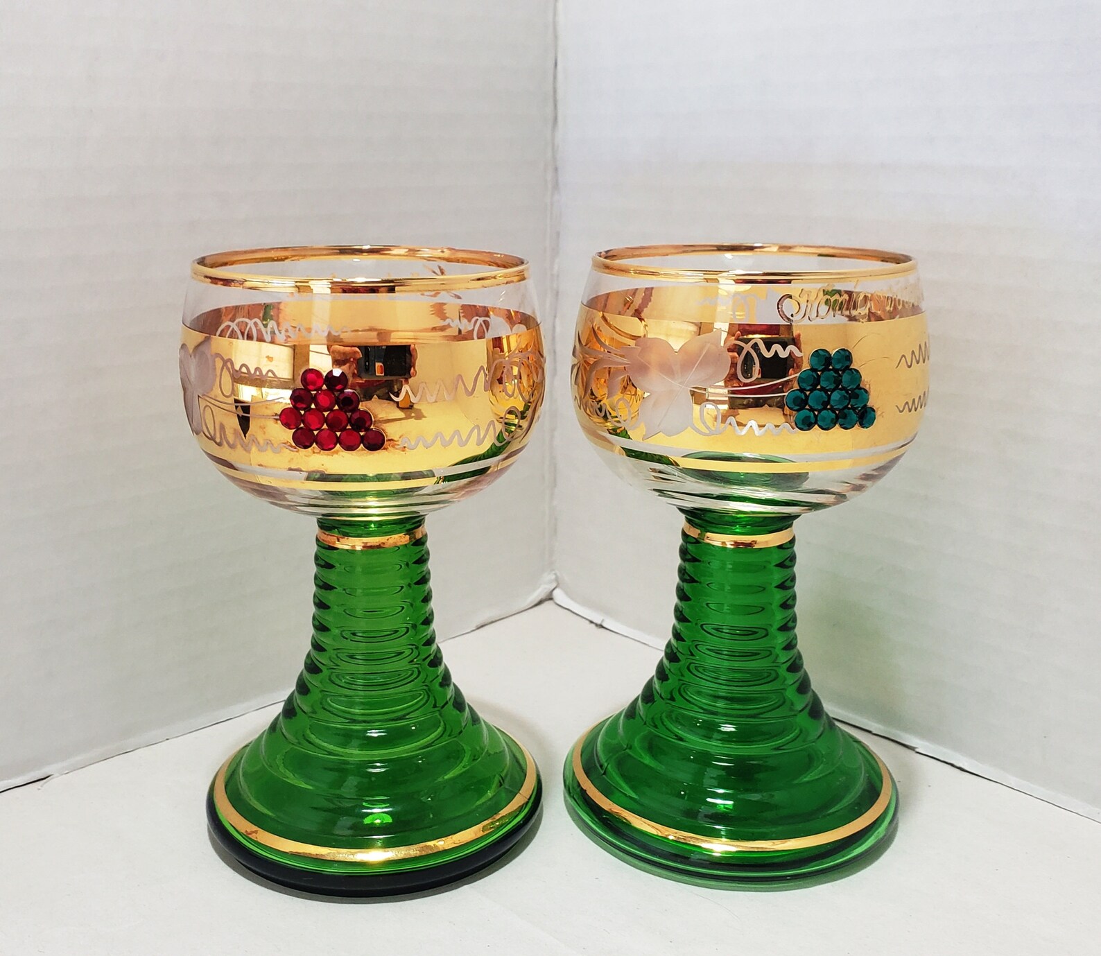 Pair of Two 2 Jeweled Roemer Souvenir Wine Glasses / Germany Etsy