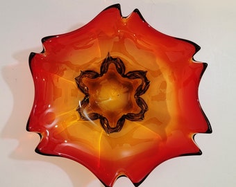 Pretty Vintage Red / Amber Art Glass Bowl / Candy Dish