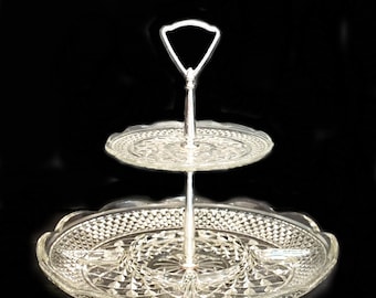 Anchor Hocking "Wexford" Due (2) vassoi a più livelli per snack 1962 - 1998