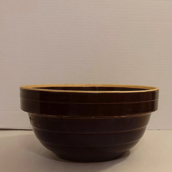 Vintage Brown Pottery 9" Mixing Bowl USA