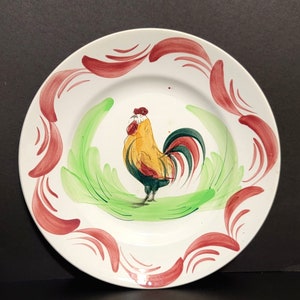 9-1/8&quot; Antique Hand Painted Orchies Nord &quot;Rooster&quot; Plate / France