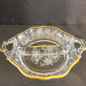 Cambridge Blown Glass &quot;Wildflower&quot; Two-Part Relish Dish / Gold Trim