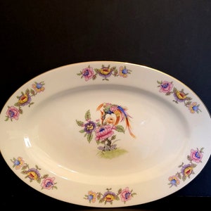 13-1/2&quot; Zeh Scherzer / Z S & Company / &quot;Fantasy Hummingbird&quot; Oval Serving Platter / Bavaria Germany / Rare Pattern