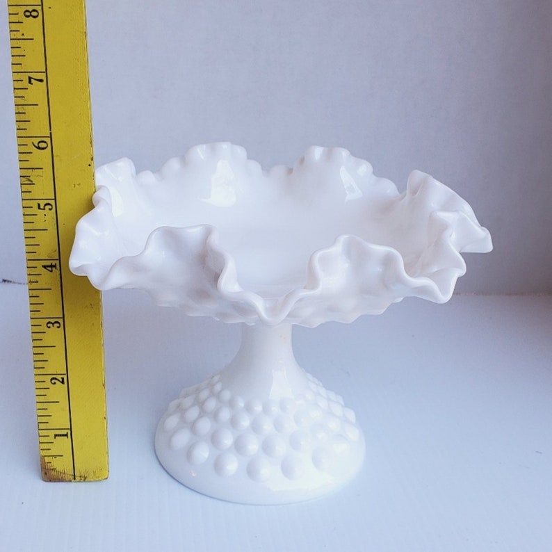 White Fenton Hobnail Footed Candy Dish Etsy