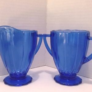 Hazel Atlas Cobalt Blue &quot;Newport&quot; Depression Era Footed Sugar & Creamer Set