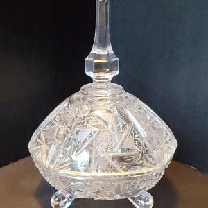 Vintage German Crystal Footed Candy Dish / Starburst