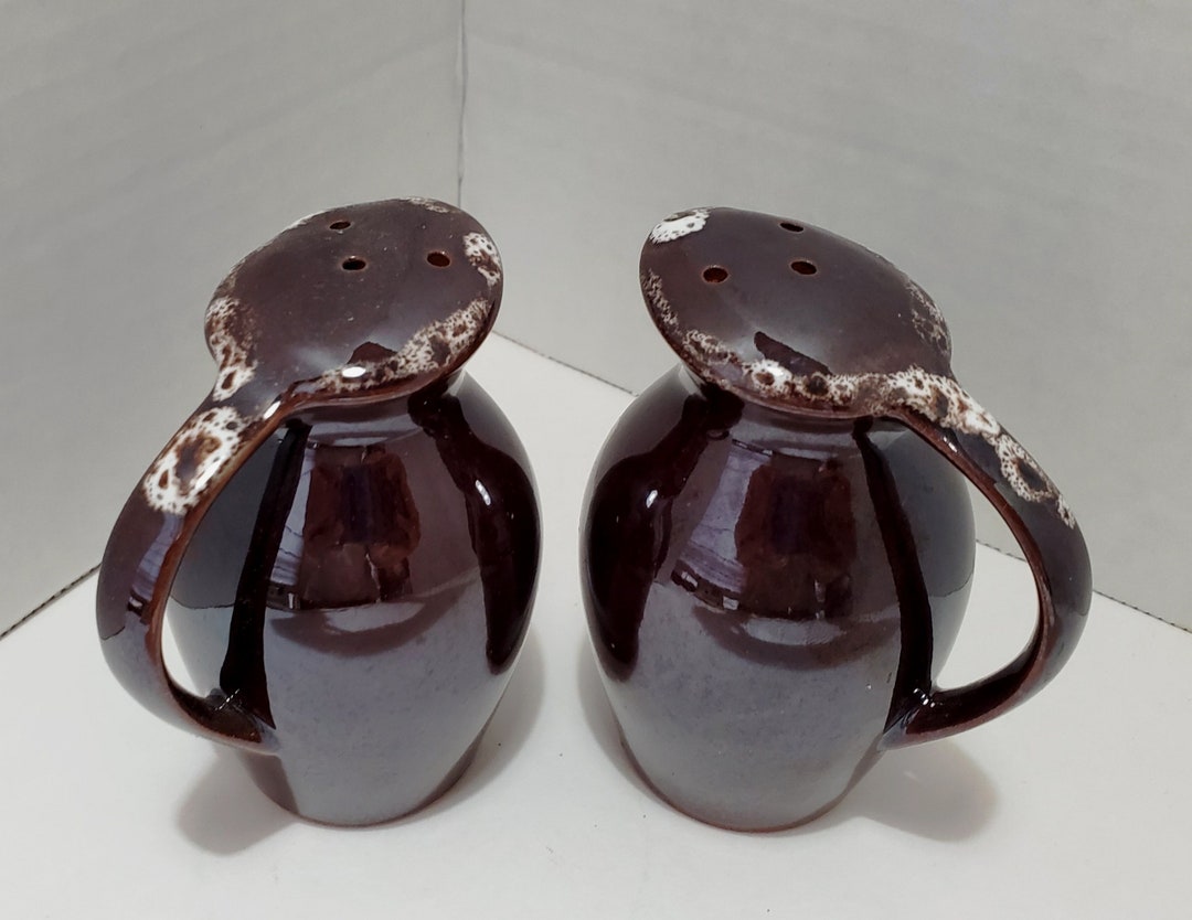 Vintage Brown Drip Salt & Pepper Shakers / Handles / Japan Etsy