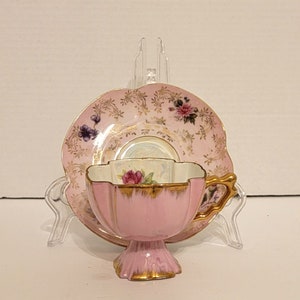 Wales China Square Footed Pink Lusterware Teacup and Saucer Japan