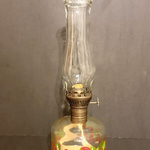 Miniature Lamplight Farms Oil Lamp / Strawberries / With Glass Globe
