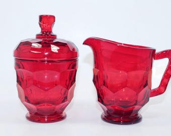 Red Viking Glass "Georgian" Sugar and Creamer Set