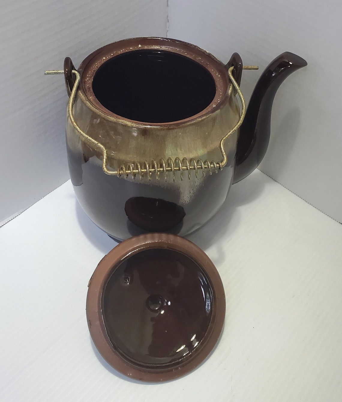 Vintage Brown Drip Pottery Tea Pot Cookie Jar Etsy