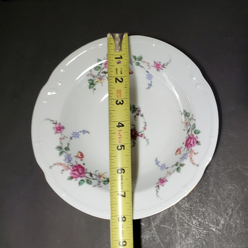 8 Set of Eight Wloclawek Floral Porcelain Rim Soup Bowls Poland Roses