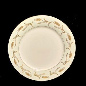 Eight (8) - 10-1/2&quot; Noritake &quot;Alice&quot; Dinner Plates / Gold Wheat Sheafs / Mint Green Band / Made In Japan / 1950 - 1959