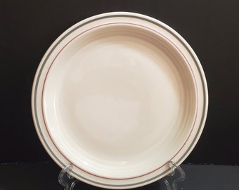 Sterling China 9" Restaurant Ware Dinner Plate / Maroon & Gray Accent Lines