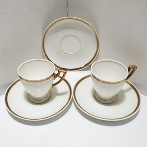 Two (2) White Thomas Porcelain Demitasse Cup & Saucer Sets / Gold Trim