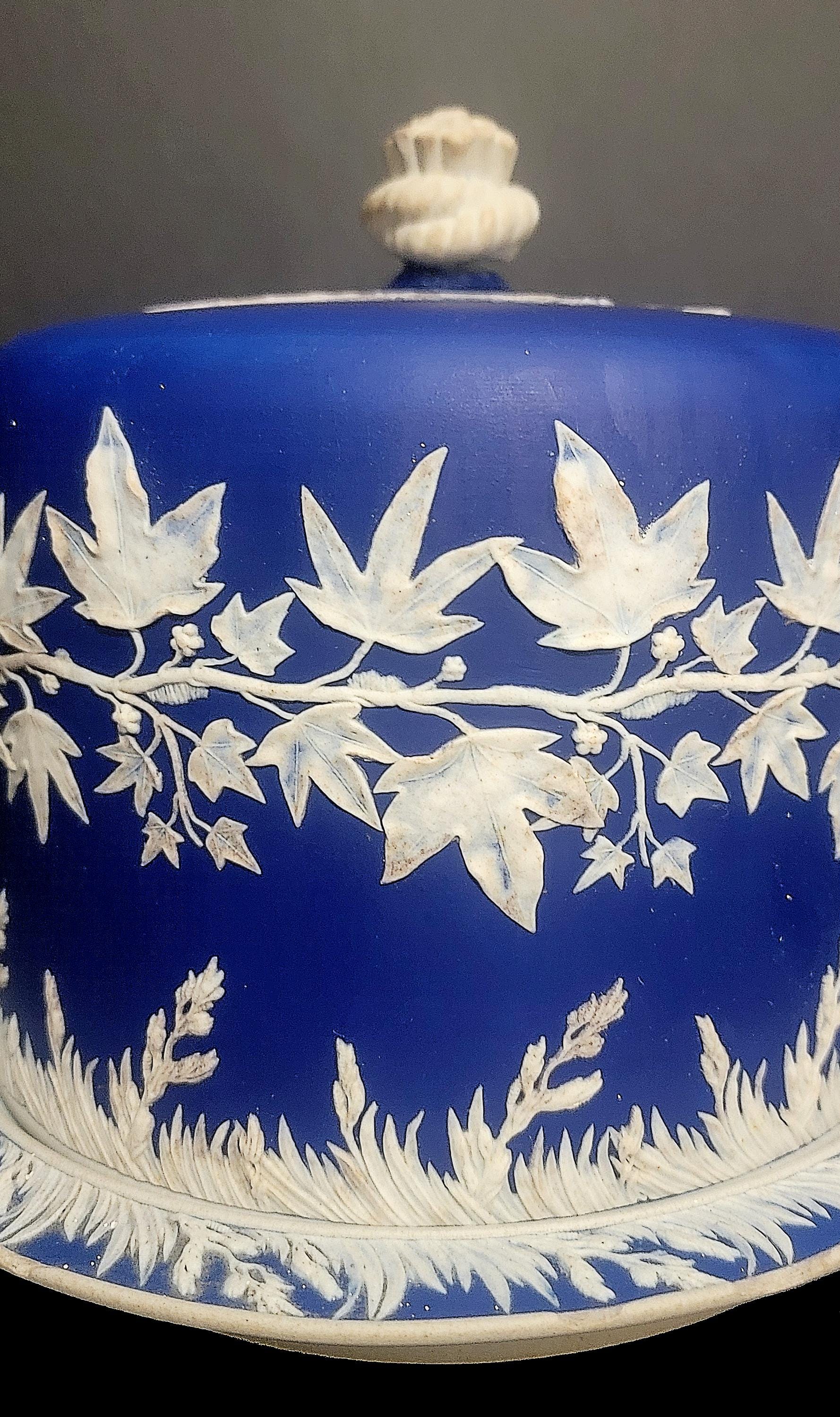 1890's Dudson Pottery Cameo Blue & White Jasperware Cheese Dome