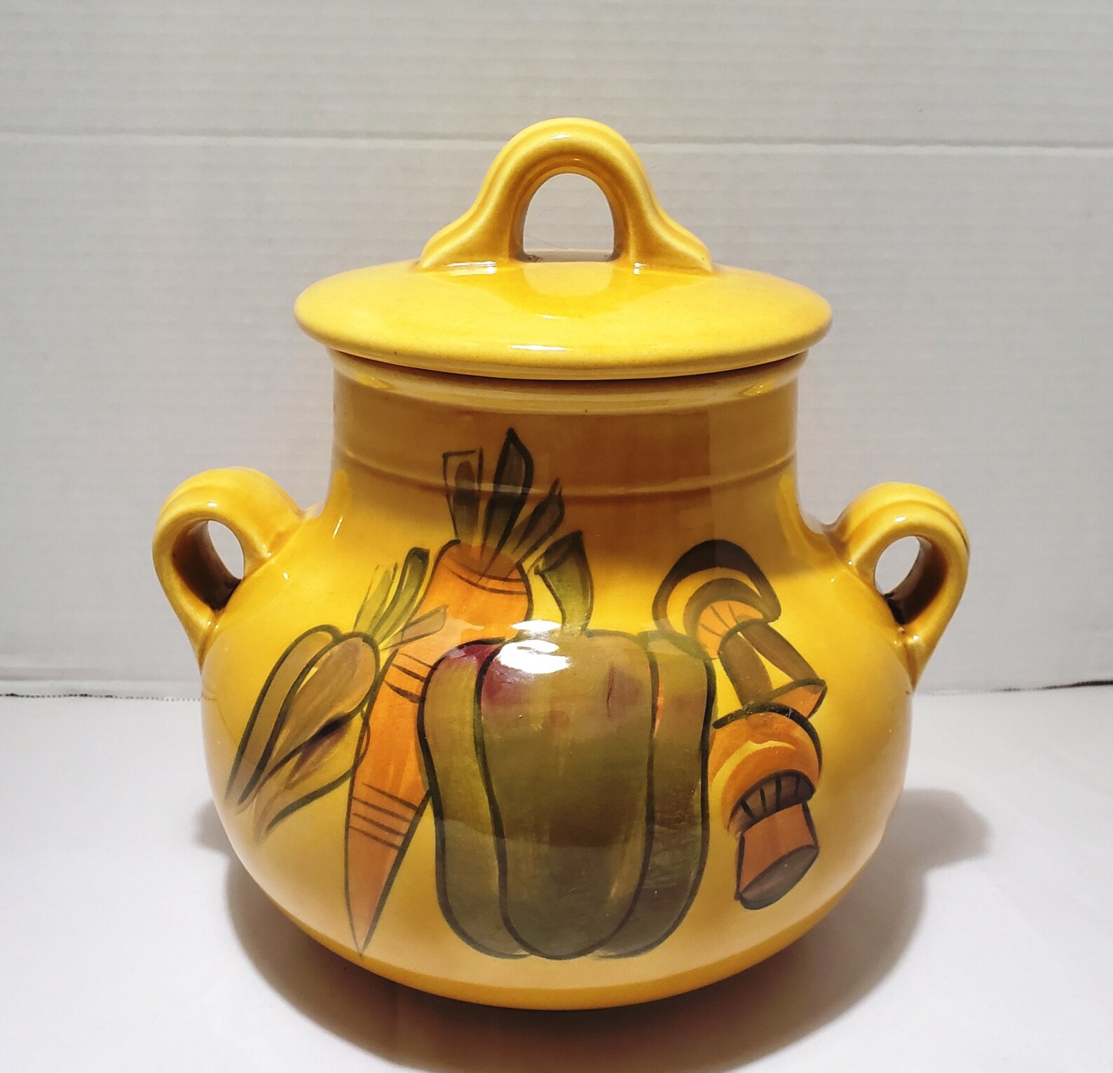 Large Gold Cookie Jar With Handles Carrots / Peppers / Etsy