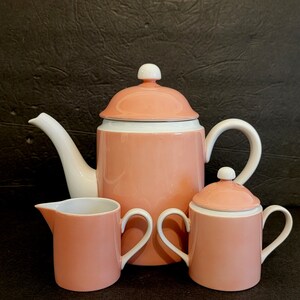 Fitz and Floyd Pink / Peach &quot;Rondelet&quot; Coffee Pot and Cream & Sugar