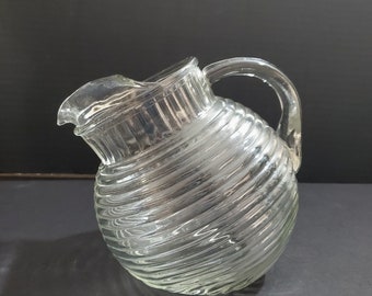 Vintage Clear Depression Era Anchor Hocking 24 Oz. Ice Lip "Manhattan" Tilted Ball Shape Pitcher