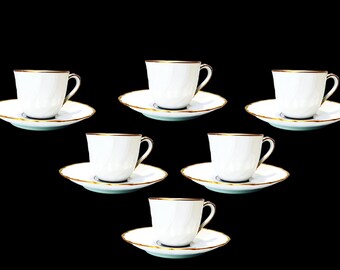 Six (6) Bernardaud "Verlaine" Flat Cup and Saucer Sets / France / Two (2) Sets Available