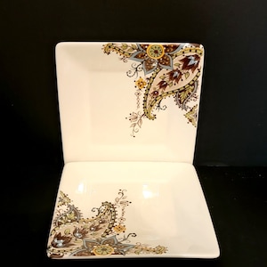 Pair (2) - 8-1/4&quot; Tabletops Unlimited Misto Line &quot; Angela&quot; Floral Paisley Square Salad Plates