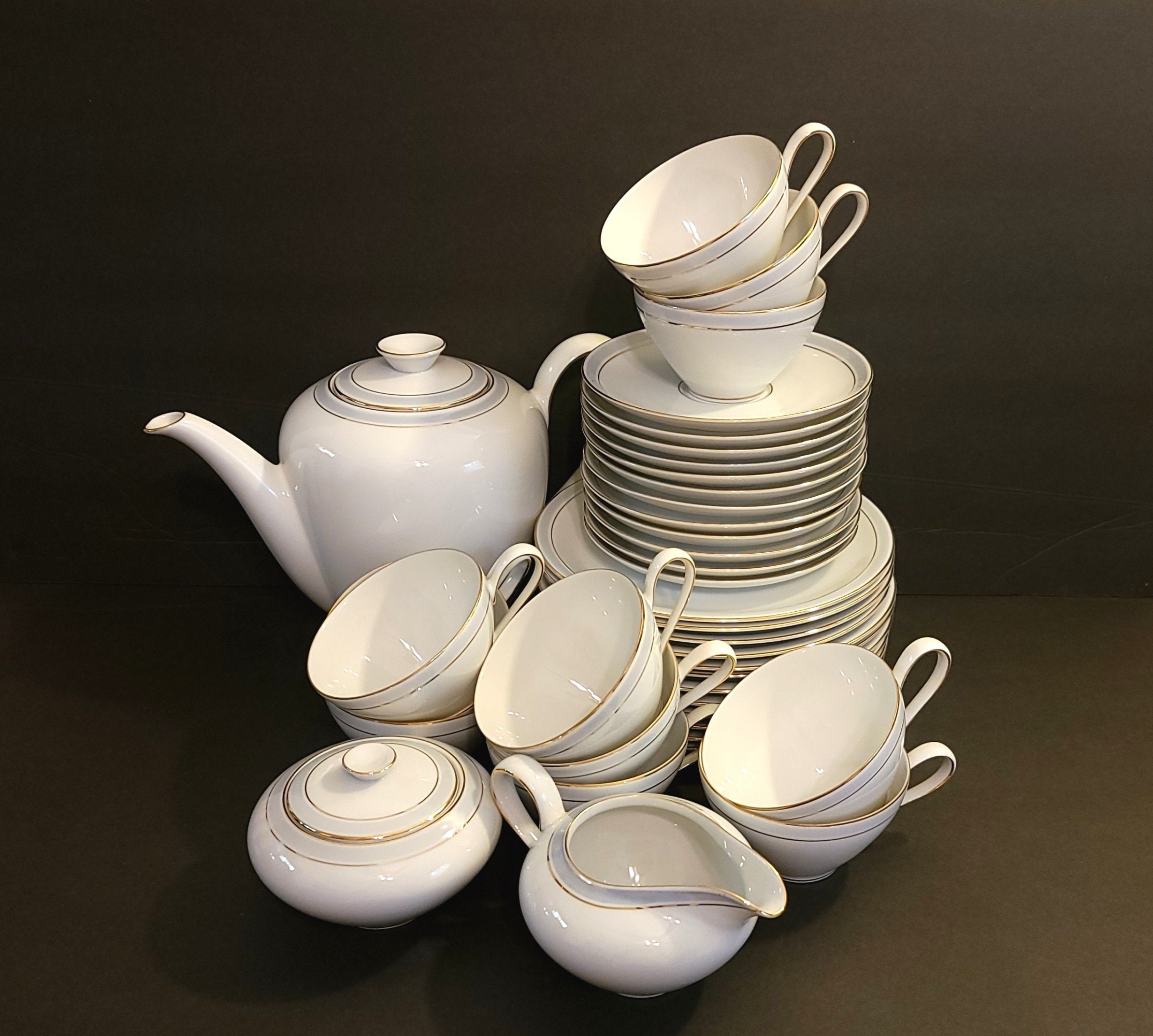 KPM / Krister Blue Gray Banded Porcelain Tea Set / Germany - Etsy