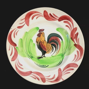 9-1/8&quot; Antique Hand Painted Orchies Nord &quot;Rooster&quot; Plate / France