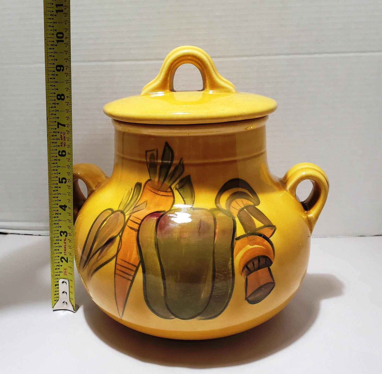 Large Gold Cookie Jar With Handles Carrots / Peppers / Etsy