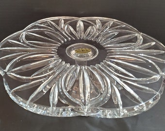 Block &quot;Wyndham&quot; Mouth Blown Hand Made Crystal Cake Stand  Poland / Original Sticker / Original Box