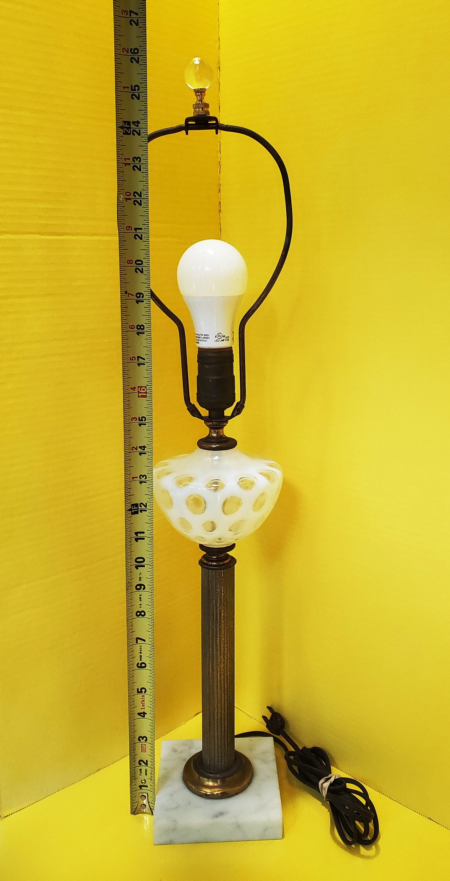 Pretty Vintage Fenton White Coin Dot Electric Table Lamp Marble Base Etsy