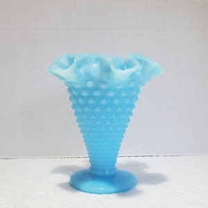 Light Blue Fenton Hobnail Ruffled 6&quot; Vase