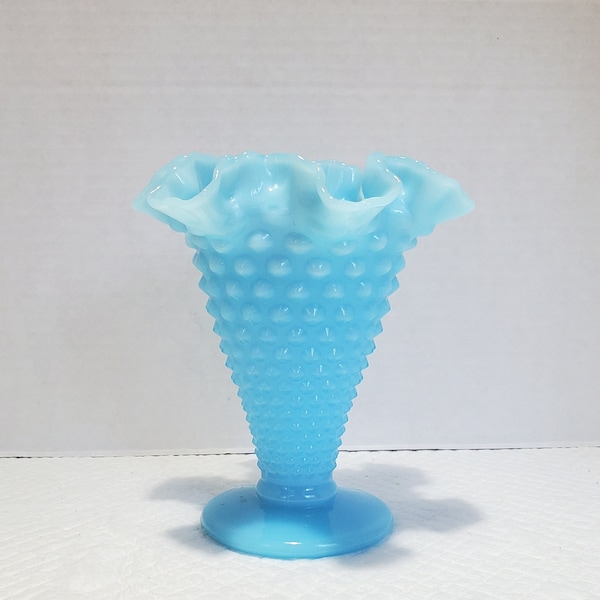 Light Blue Fenton Hobnail Ruffled 6" Vase