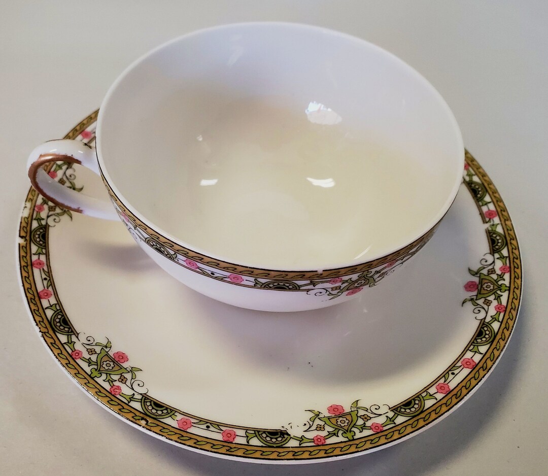 Pair of A. Lanternier Limoges France Porcelain Cup & Saucer Sets