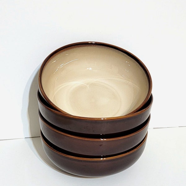 Four (4) - 6-1/2" Sango China " Nova" Brown & Tan Cereal Bowls / Two (2) Sets Available / Japan