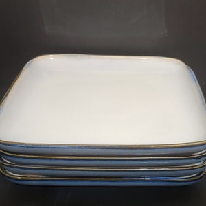Four (4) - 10-1/4&quot; Sango China Eggplant &quot;Visions&quot; Square Dinner Plate / Brown Trim