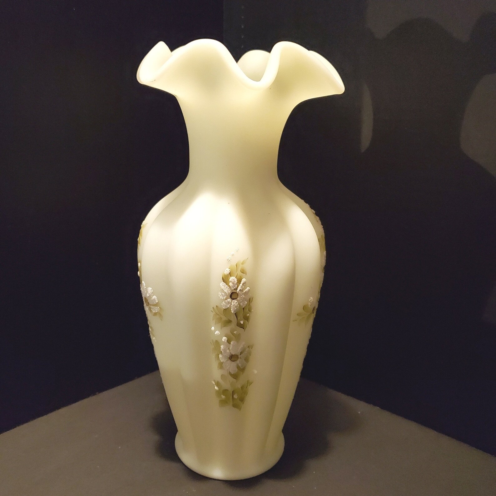 Tall 11 Fenton Custard Glass Ruffled Vase W/ Iced Etsy