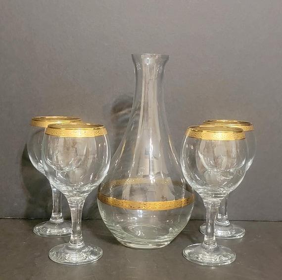 Vintage Circleware Gold Encrusted Wine Glasses With Decanter (no Stopper) -  Etsy