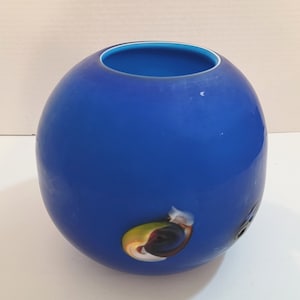 Vintage Royal Blue Azerbaijan Russia Satin Finish Cased Art Glass Ball Shape Vase