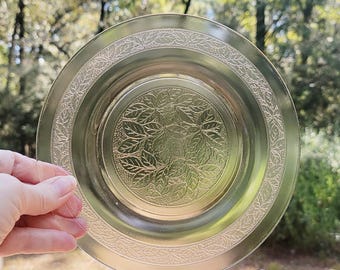 Four (4) - 8" MacBeth Evans Pink  "Leaf" Pattern Depression Glass Luncheon Plates / Circa 1928
