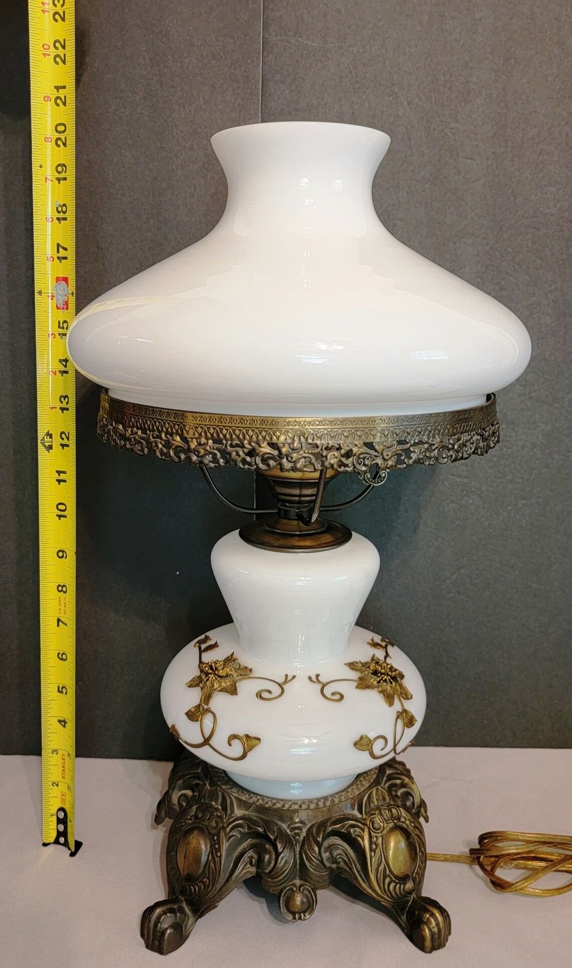 White Milk Glass EF & EF Industries Table Lamp With Brass Etsy